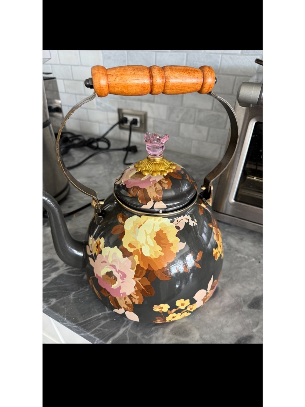 McKenzie Childs 3 quart Tea Kettle with Wooden Handle